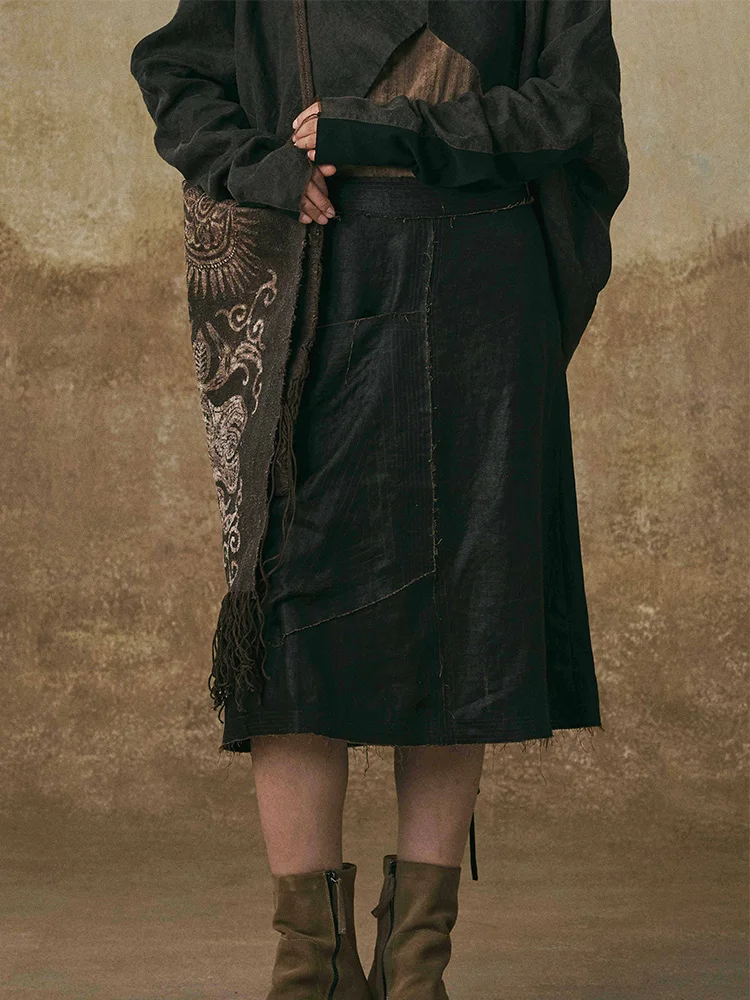 

High Waist Loose Vintage Oun Silk f Skirt Women's Spring Skirts A-Line Skirt Straight Cut High Waist Vintage Look