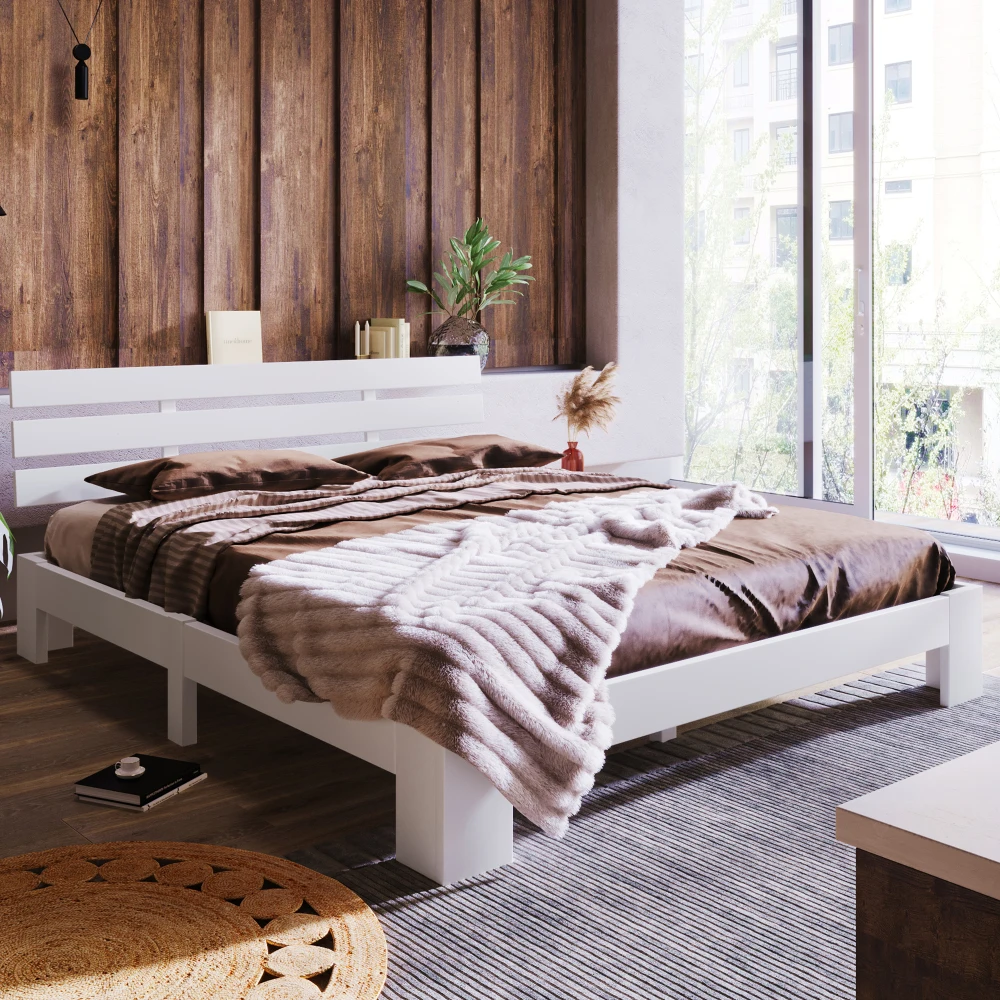 Holzbett, Doppelbett mit Kopfteil des Bettrahmens mit Schieferrost, 200 x 140 cm, Massivholz-Doppelbett, kann als Bett aus Kiefernholz verwendet werden – Detail 12