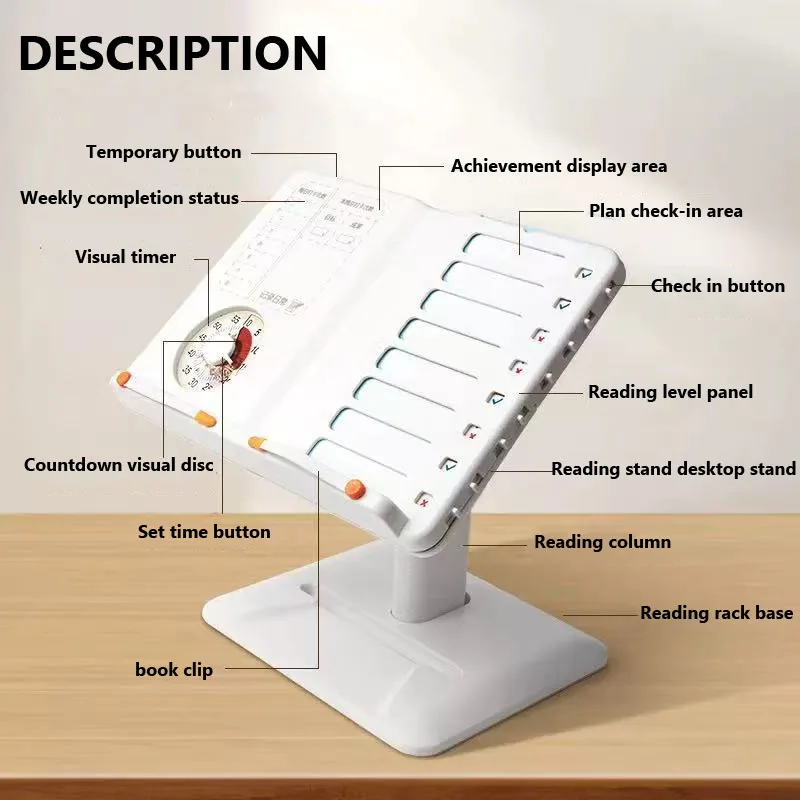 Self Regulating Desktop Reading Stand for Children 5-in-1 Multifunctional Locking Mechanism Book Desk Accessories Organizer