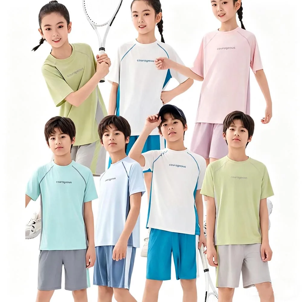 

3 to 16 Years Kids Sportswear Boys Sets Soccer Toddler White Teen Girl Jersey Pink Sports Training Clothes T Shirt+Shorts Outfit