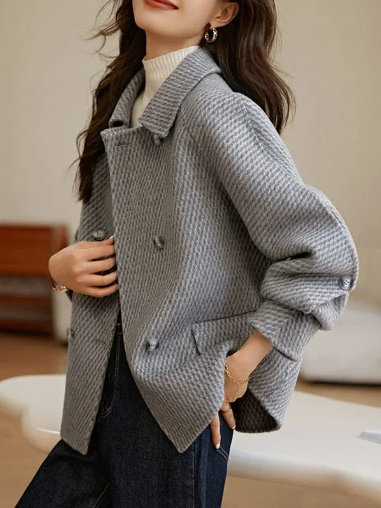 Casual Jackets for Women 2024 Autumn and Winter New Fashion Slim Coat Solid Polo Collar Vintage Tweed Winter Jacket for Women