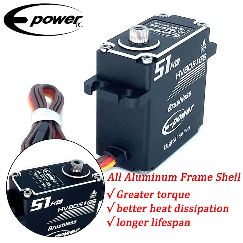 E-POWERRC RC Servo 51KG 180°/270°/360° Waterproof Brushless Parts Metal Digital 8.4V HV High Torque 1:10 Drive RC Car Boat Toys