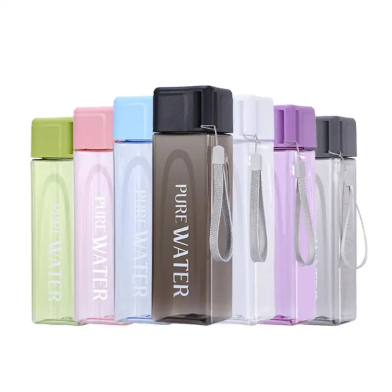 500ml,1 Pcs Clear Square Drinking Glass in Mate Plastic, Portable Water Bottle with Milk Cable for Outdoor Sports Fitness