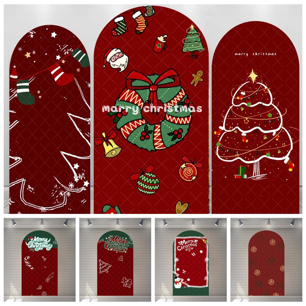 Christmas Cartoon Red Green Christmas Tree Kid Baby Gift Family Party Arch Backdrop Custom KidRoom Photo Poster Decor Background