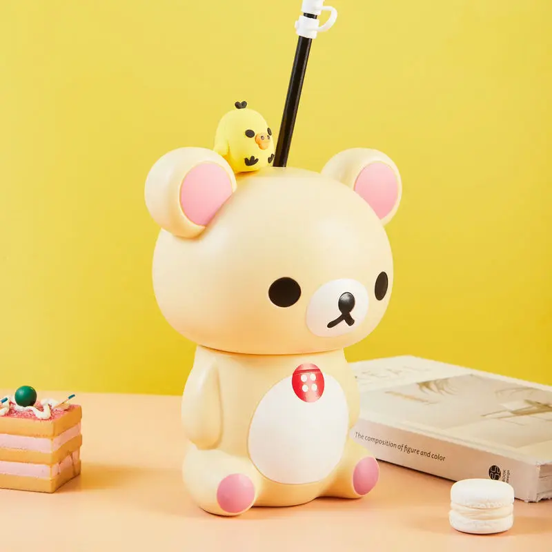 Cangkir Air Plastik Sedotan Anime Kartun Kawaii Rilakkuma 550ml – Mug Perut Besar Tahan Panas Bergaya Jepang yang Lucu Hadiah Kejutan
