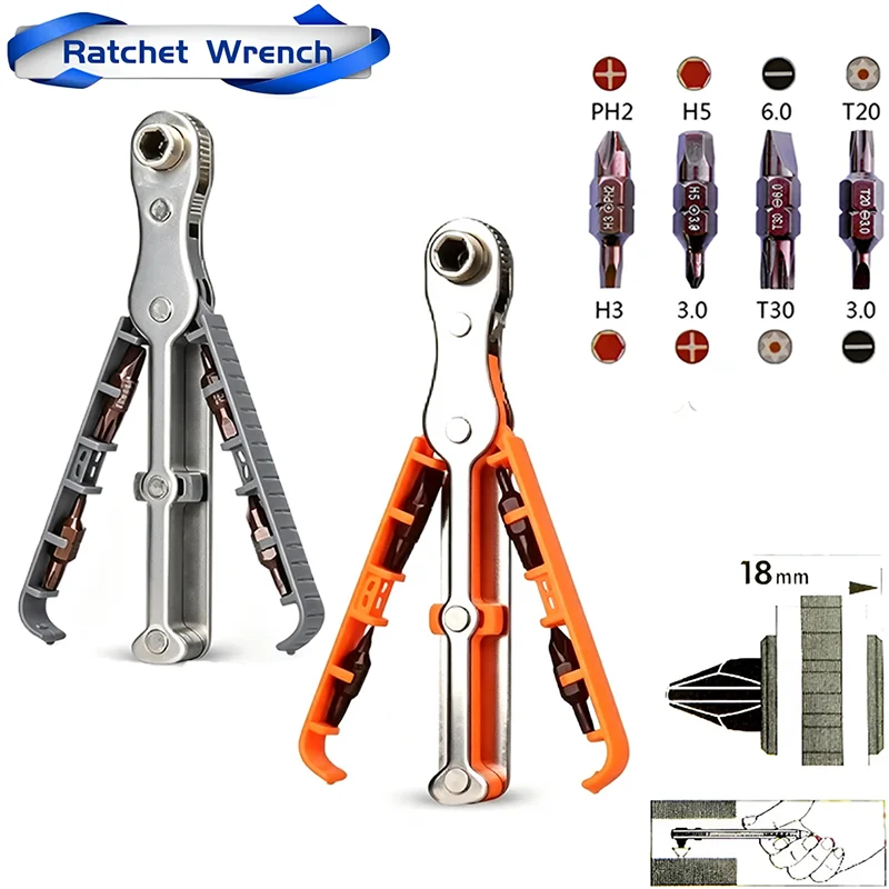Multifunctional Bidirectional Forward and Reverse Ratchet Screwdriver Elbow Flat Head Wrench Cross Screwdriver Slotted Tool