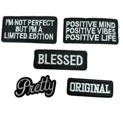 New Black and White Letters ORIGINAL BLEESED Pretty Embroidered Patches Iron on Appliques for Clothes DIY Decal