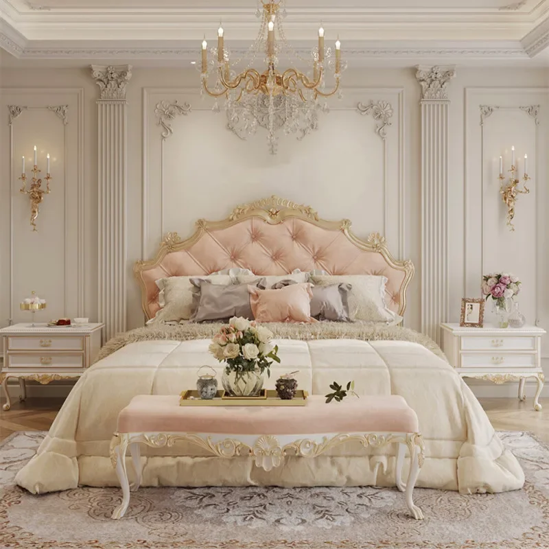 

Princess Luxury Modern Double Bed Pretty French Style Solid Wood Double Bed Adults Villa Cama Box Casal Bedroom Set Furniture