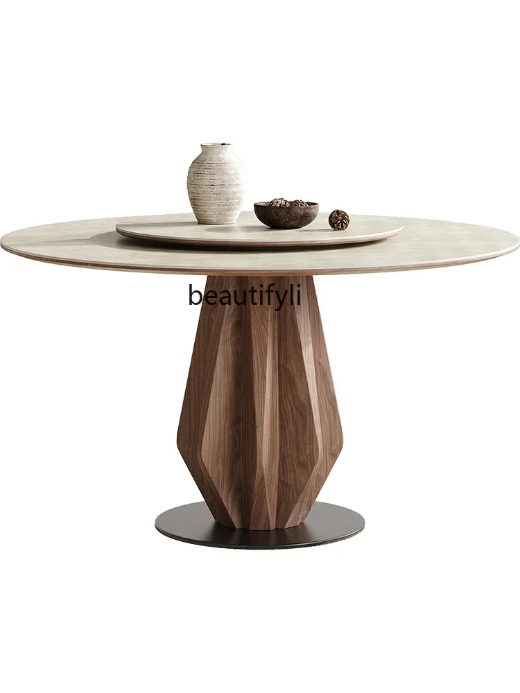 cqyFrench Stone Plate Dining Table and Chair Modern Simple and Light Luxury Home Retro Black Walnut Dining Table Solid Wood