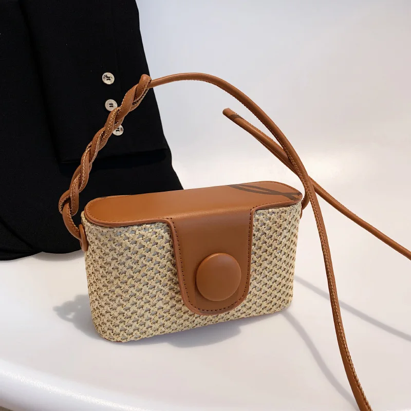 2023 Simple Straw Box Flap Bag Women Summer Crossbody Bag Fashion Beach Shoulder Bag Bohemian Travel Small Box Handbags