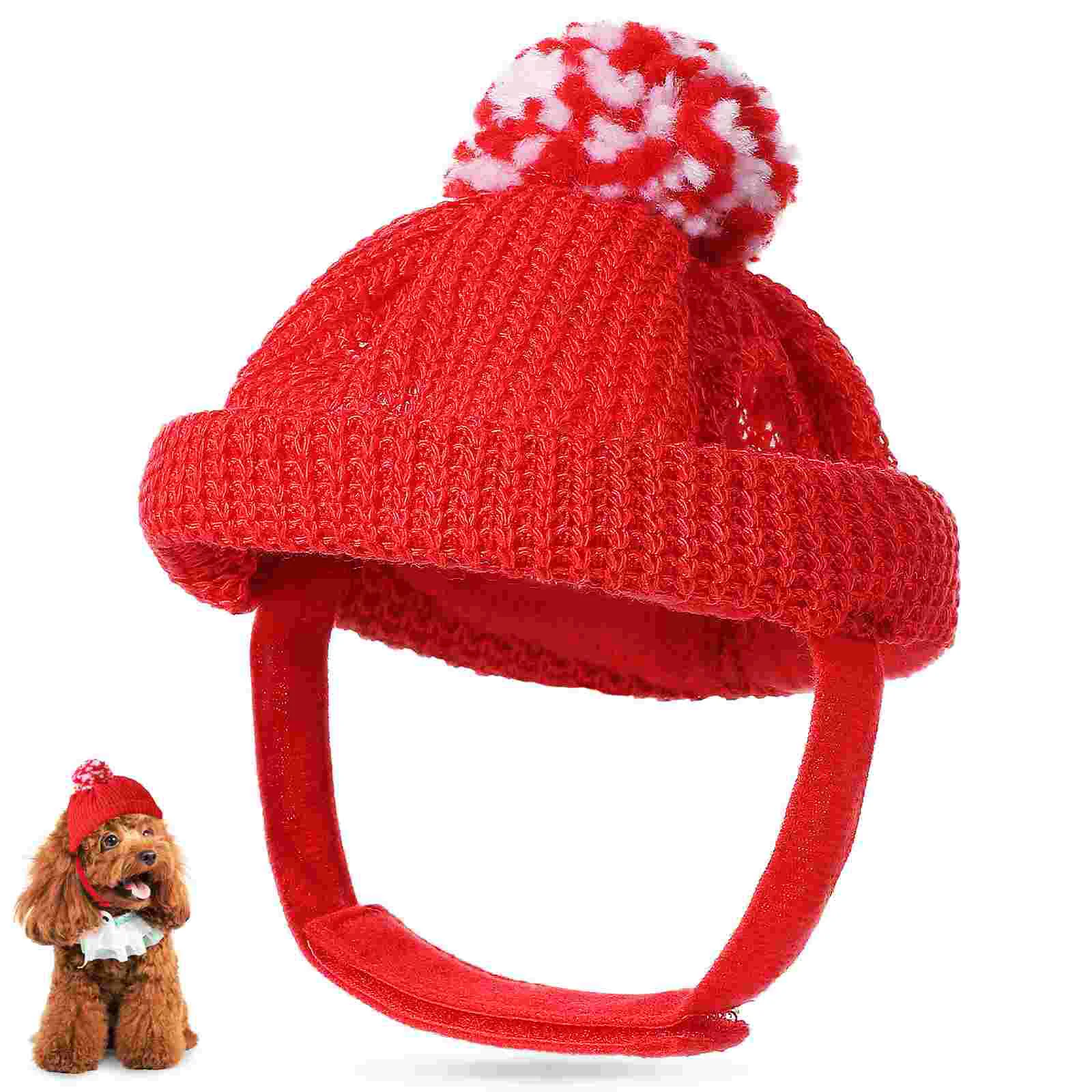 

Christmas Pet Hat Red White Yarn Dog Cat Winter Hats for Pets Festive Parties Photo Shoot Easy Wear Sticker Closure Elegant