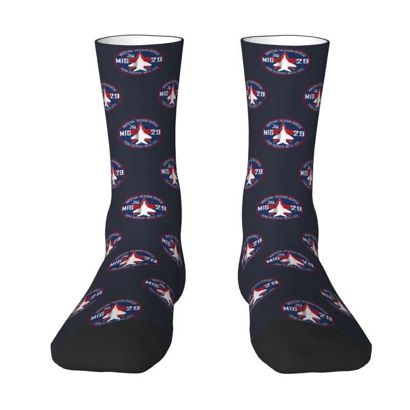 Cool Print Mikoyan MiG-29 Russia With Love Jet Fighter Socks  Stretch Summer Autumn Winter Pilot Aviation Airplane Crew Socks