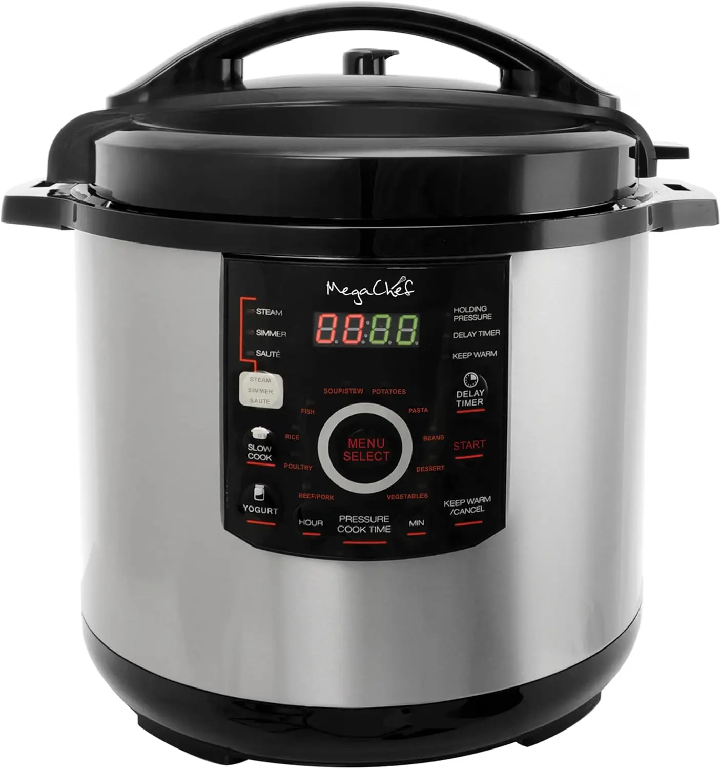 

12 Quart Digital Pressure Cooker with 15 Preset Options and Glass Lid, Silver