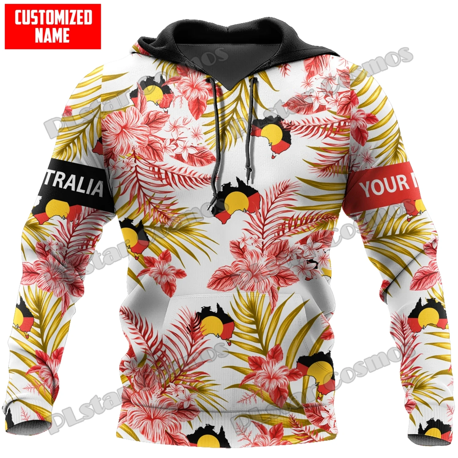 PLstar Cosmos Custom Name Australia Hibiscus Flower 3D Printed Mens Hoodie & Sweatshirt Autumn Unisex Casual Zip Pullover ADW122