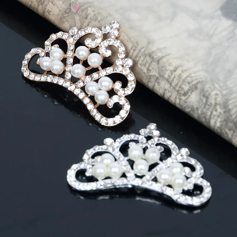 5pcs/lot Pearl Crown Rhinestone Buttons for Diy Girls Women Hair Accessories Wedding Party Bride Hair Embellishment Buttons