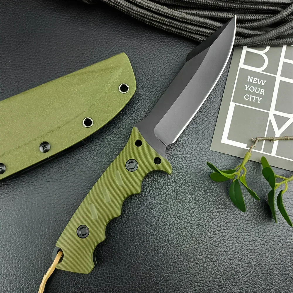 Green/Black Full Tang Tactical Fixed Blade Knife 8Cr13Mov Steel Ourdoor Military Combat Self Defense Knives with Kydex Sheath