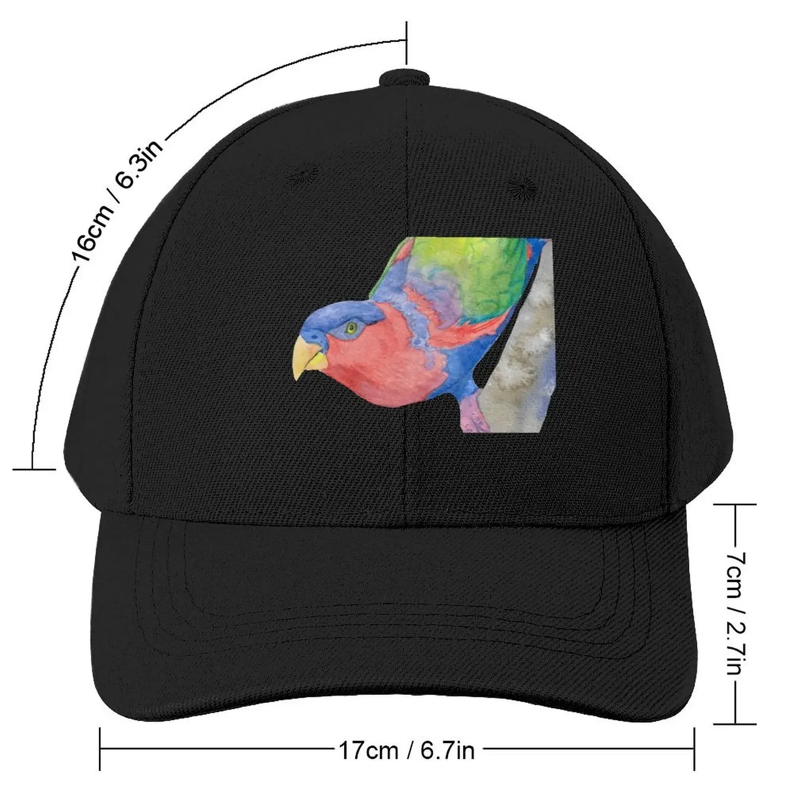 black-capped lory (Lorius lory) watercolor portrait Baseball Cap custom Hat Sunhat dad hat Women's Men's