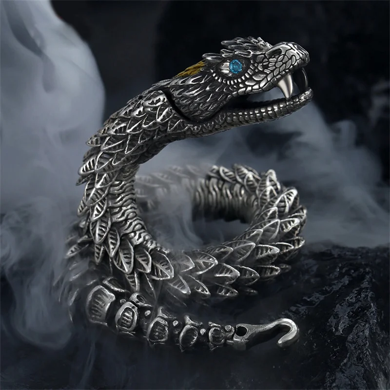 Vintage Punk Bracelet Men Bully Dragon Snake Stainless Steel Bracelet Fashion Jewelry Hip-hop Street Culture