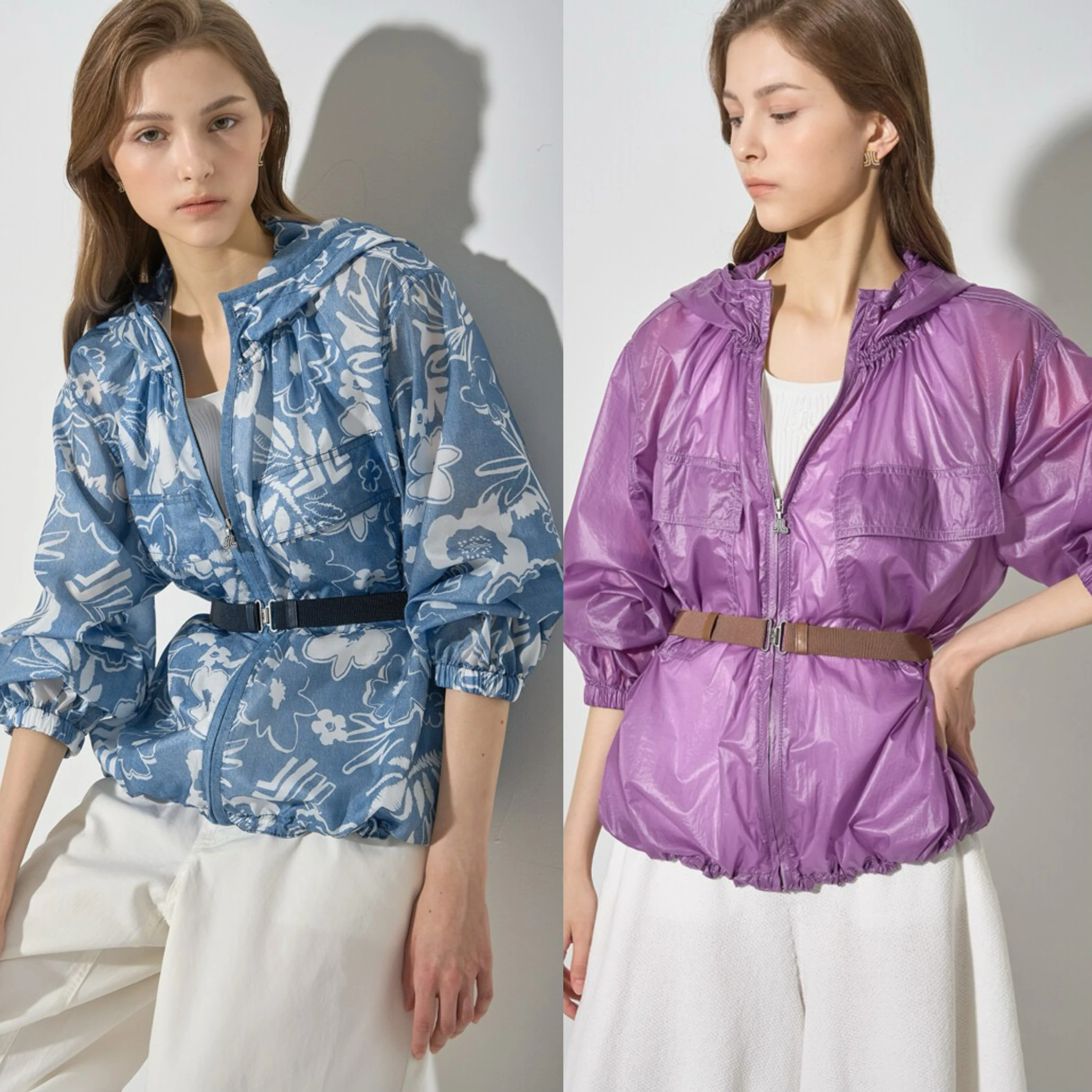 

Korean Single L*NVN Spring 2025 Faion Hooded Dstring Pleated Slimming Thin Outerwear Skin irt Two Colors Commute Sle