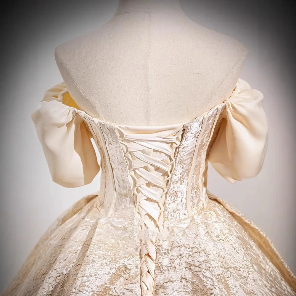 Бальное платье цвета шампанского по индивидуальному заказу, платья Quinceanera с открытыми плечами, платья для выпускного вечера, дня рождения, вечернее платье Vestido De Noche