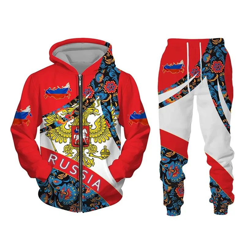 Hoodie Pant Suit Flag of Russia 3D Print Zipper Cool Men/Women 2 Pcs Sportwear Autumn Winter New Tracksuit Clothing High-quality