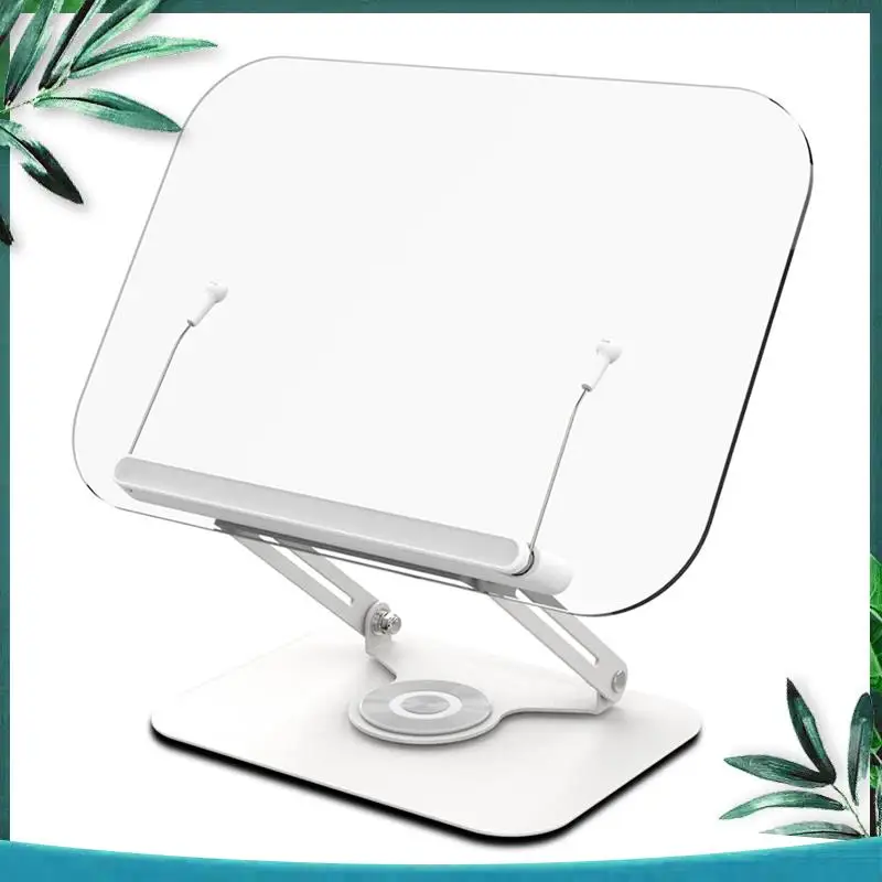 (NEW) 360 Rotating Desktop Book Stand With Transparent Panel Page Clips Foldable And Angle Adjustable Holder For Book Holder