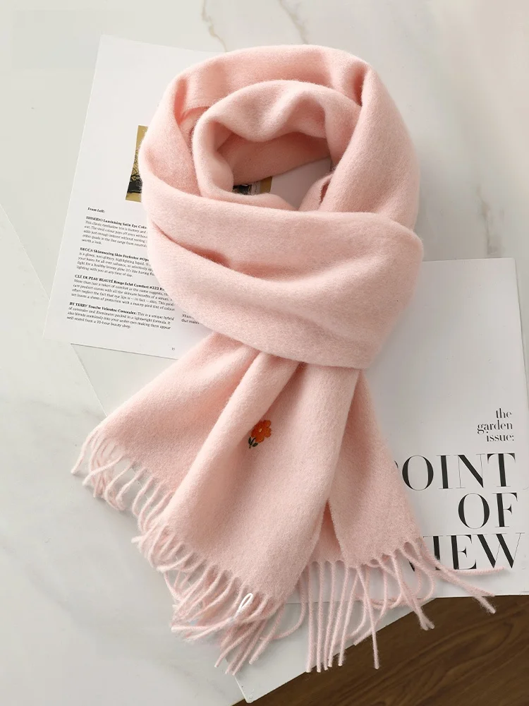 pink-woolen-scarf-thick-warm-winter-gift-for-women-korean-style-student-fashion-college-wind-high-end-feeling-autumn-winter