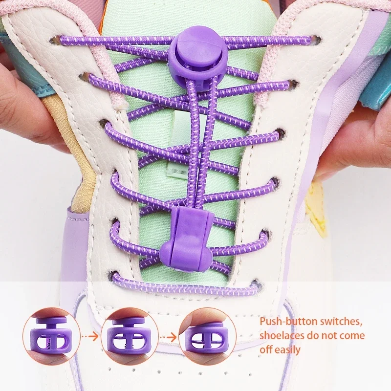 2 Pair round Elastic Shoelaces for Kids & Adults No-Tie Lock Shoelace Sneakers Quick-Lock Shoe Laces Accessory Pack