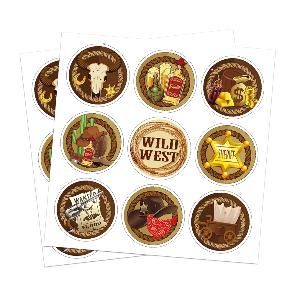 

KK159 180pcs Boy Wild West Cowboy Cowgirl Birthday Party Stickers Cute Toy Game Sticker DIY Gift Sealing Label Decoration Supp