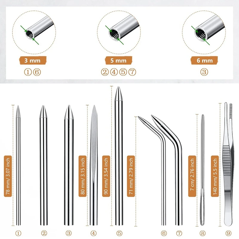 12Pcs Paracord-FID Knotter Tools Set Stainless Steel Marlinspike Set Stitching Lacing Needles And Smoothing Knotter Tool