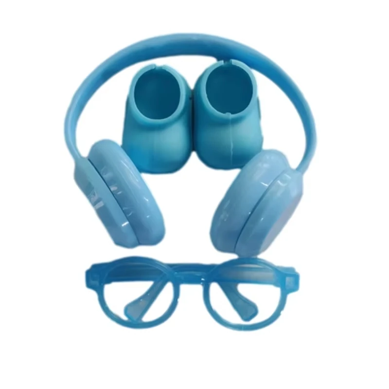 

17cm Labubu Doll Accessories Set Blue Headphones Shoes Glasses Outfit Fashion Plush Doll Decoration DIY Kid Gift Toy Supplies