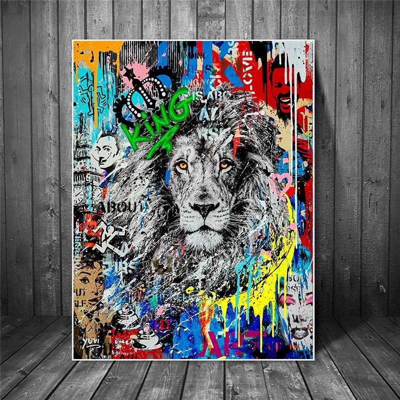 

Graffiti Art Lion Canvas Paintings on the Wall Art Posters and Prints Street Art Animals Pictures for Modern Home Wall Cuadros