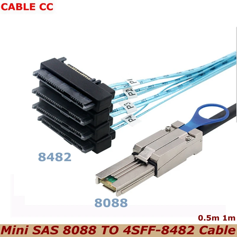 0.5m 1m High-Speed 3.0Mini SAS 26P SFF 8088 to 4 8482 29+15Pin All-in-one Line Card SAS Hard Disk Data Cable