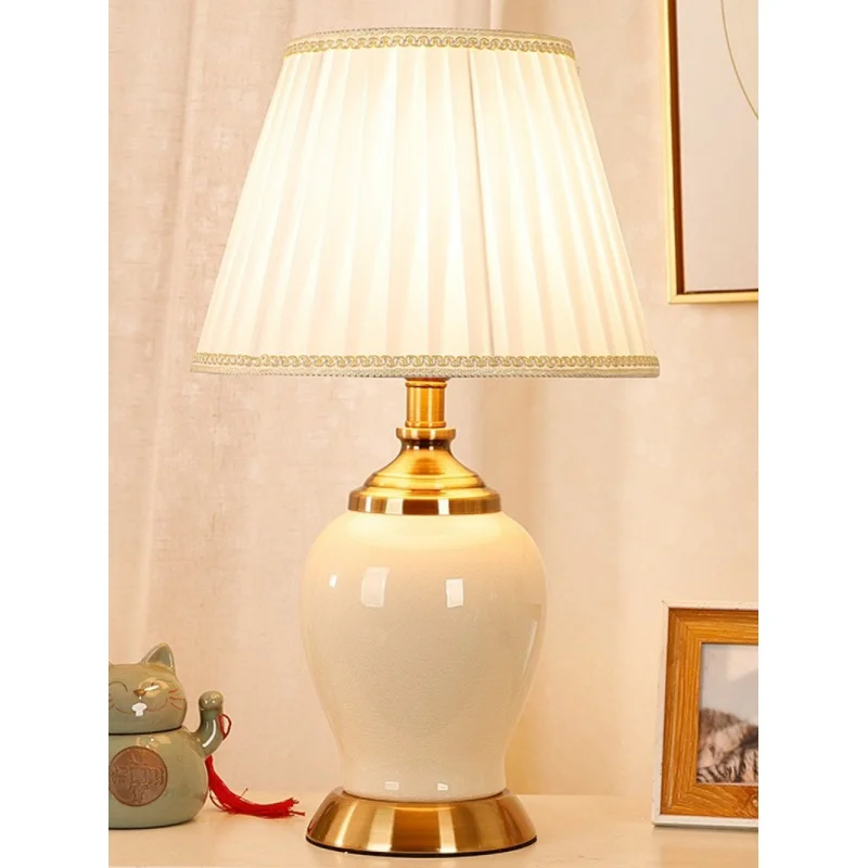 Ceramic Table Lamp Bedroom Living Room Study American Simple Modern New Chinese Touch Wedding Warm Warm Light Bedside Lamp