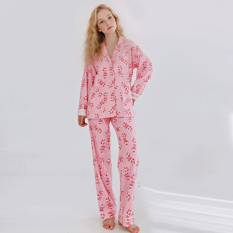 

Women's Pajamas Set Cute Cartoon Print Sleepwear Elegant Top&pants 2Pcs Soft Cotton Pyjama Pour Femme Nightwear Loungewear