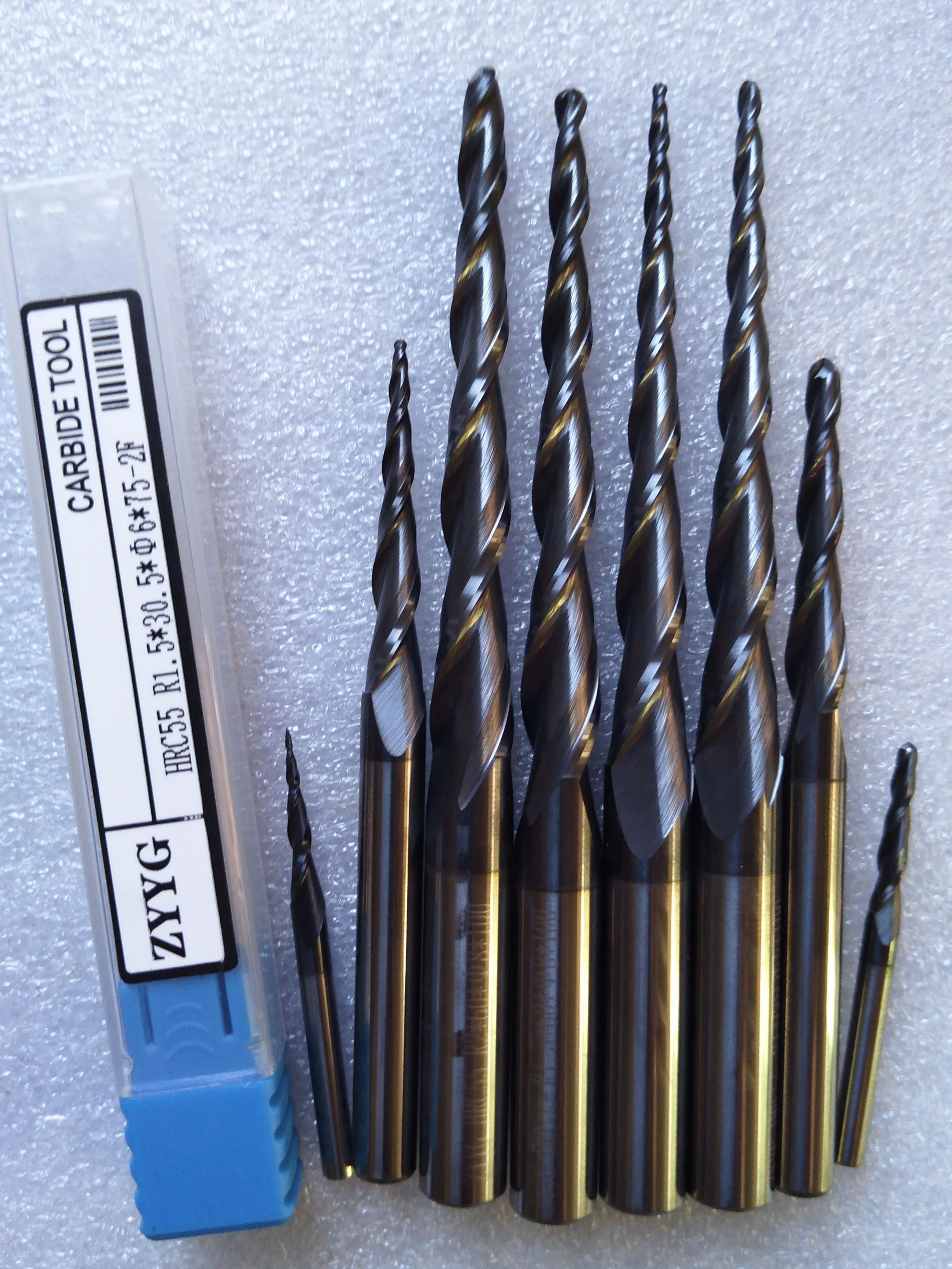R0.25/R0.5/R0.75/R1/R1.5/R2 XD 3.175/4/6/8mm2F*HRC55 Frezy walcowo-czołowe z końcówką kulistą Frezy CNC stożkowe do drewna i metalu