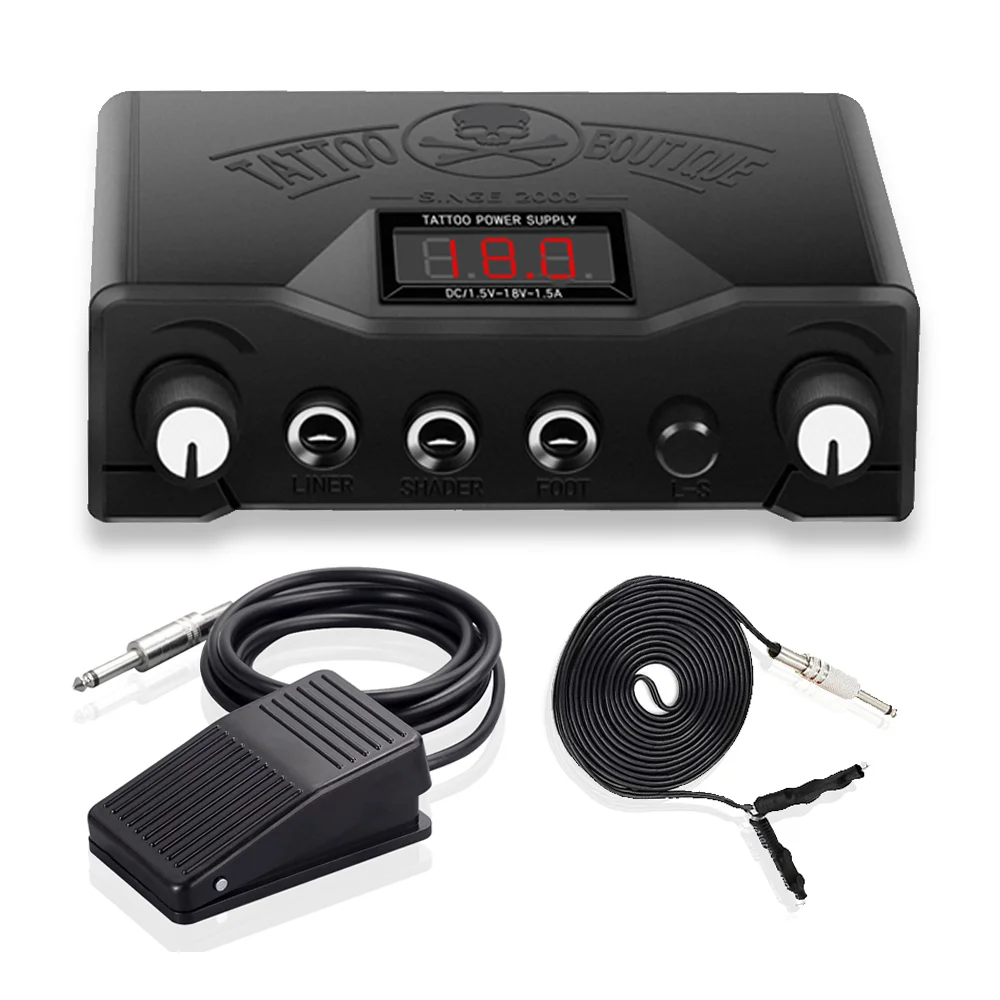 

Black Tattoo Power Supply Kit Digital Display Mini Power Source with Tattoo Foot Pedal and Clip Cord for Artist Tattoo Supply