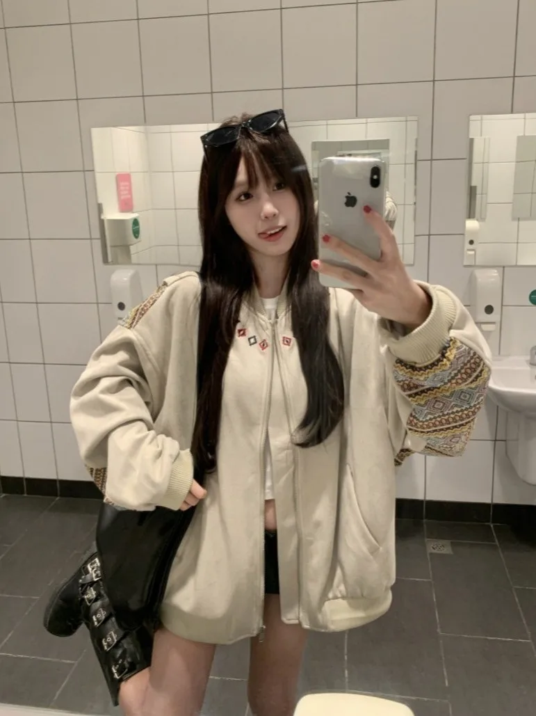 

Ethnic Embroidered Baseball Jaet Outerwear Men's Women's Small Fraance Sle Unique Beautiful Jaet Top for Autumn