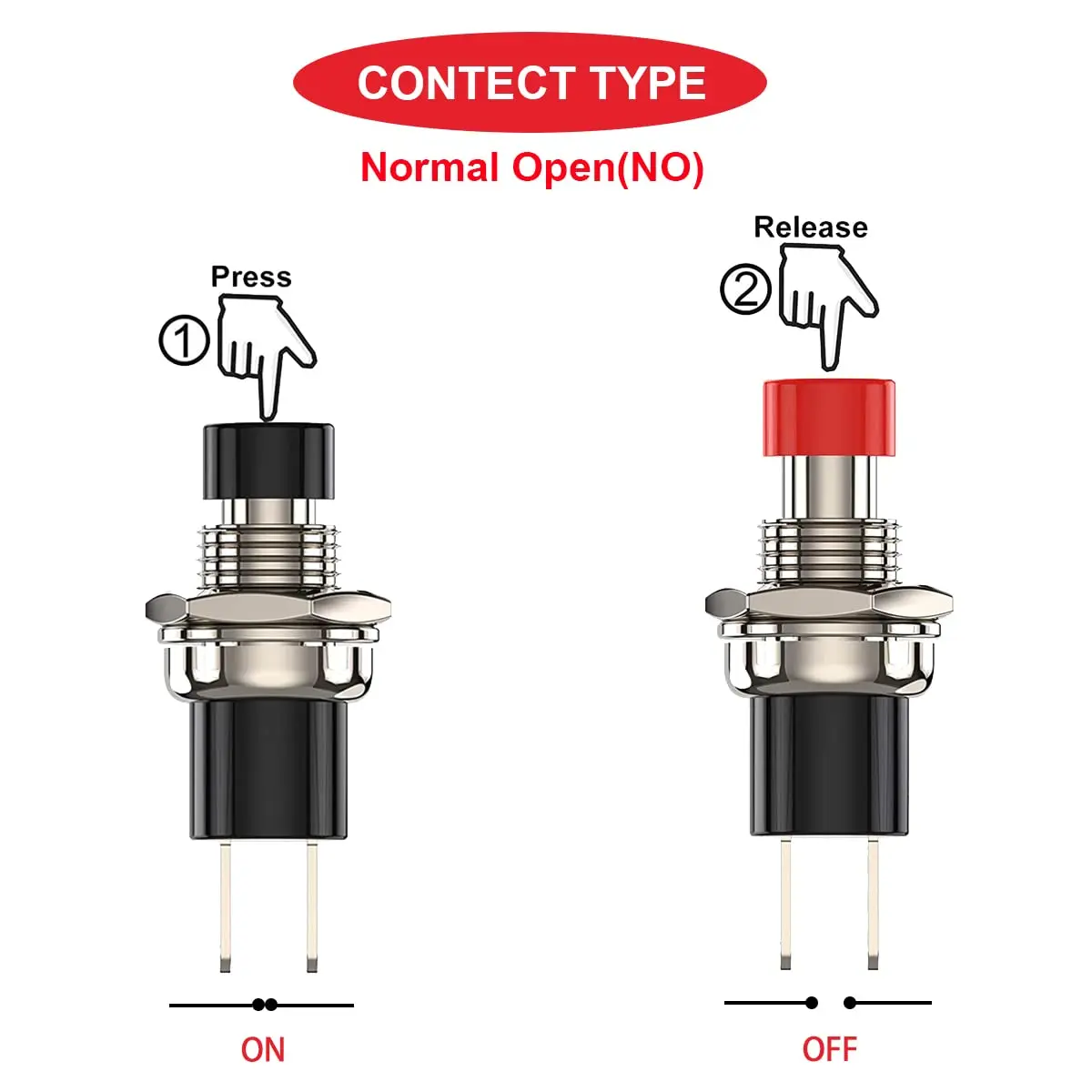 7Mm Mini Round Momentary 2 Pins Pre-Soldered Push Button Switch Spst Normal Open Light Up Pushbuttons Switches On/Off Red Black