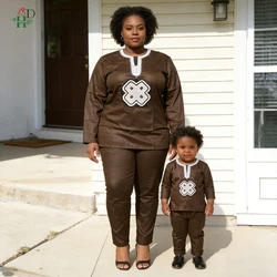 H&D Dashiki Parent Kid Set 2022 African Children Clothing African Women Mother Boy Clothes Embroidery Shirt Pant 2 Piece Suits