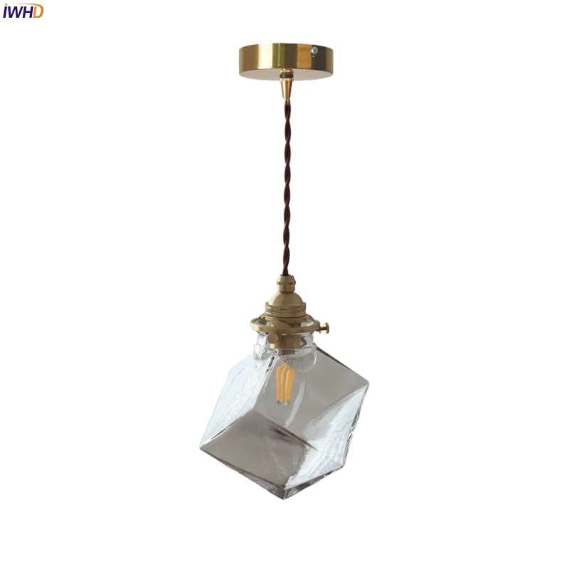 

IWHD Square Glass LED Hanging Lamps Bedroom Kitchen Island Bathroom Home Decoration Copper Nordic Modern Pendant Light Hanglamp