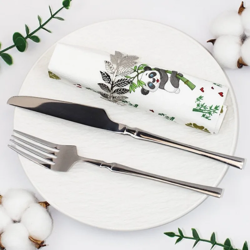20pcs 33 * 33cm 2Layer Chinese Element Napkins Panda Bamboo Leaf Printed White Disposable Table Mat DIY Decoupage Paper