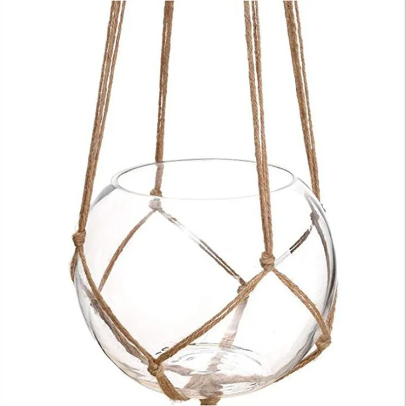 Flower Pot Hemp Rope Hanging Net Straw Macrame Plant Hanger Flower Pot Garden Holder Legs Hanging Rope Basket Balcony Decor
