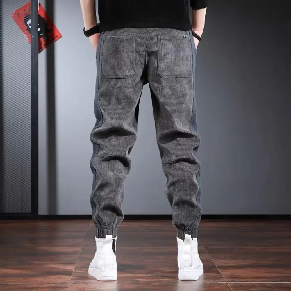 Men Cinched Pants Men Elastic Waist Pants Men's Solid Color Cargo Pants with Ankle-banded Design Drawstring for Comfortable