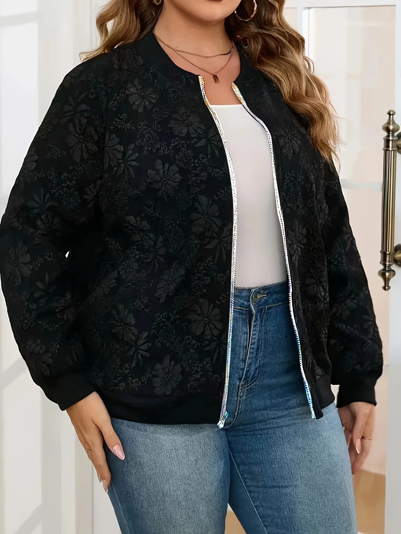 Chaqueta con cremallera universitaria de béisbol talla grande