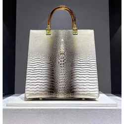 Genuine Leather Crocodile Pattern Tote Bag For Women, European And American Light Luxury Single Shoulder Crossbody Bag