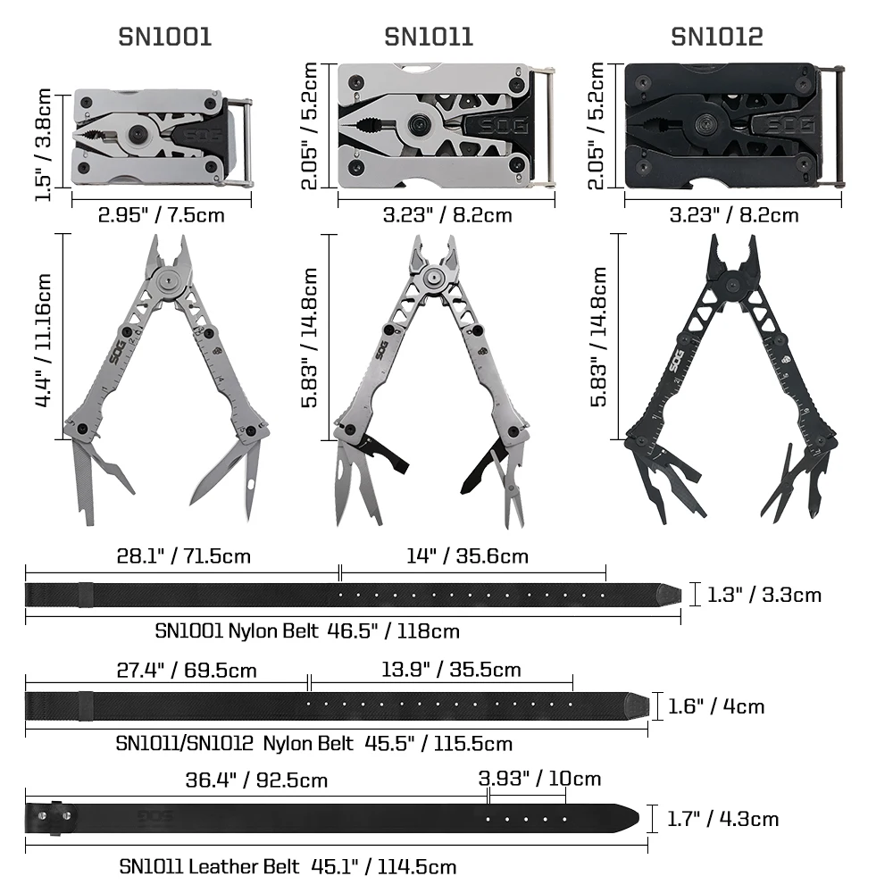 SOG Sync I & II Multitool Belt Buckle EDC Mini Multi Tool Gadgets for Men, Folding Pliers, Knife and 12 Survival Tools Kit Sets
