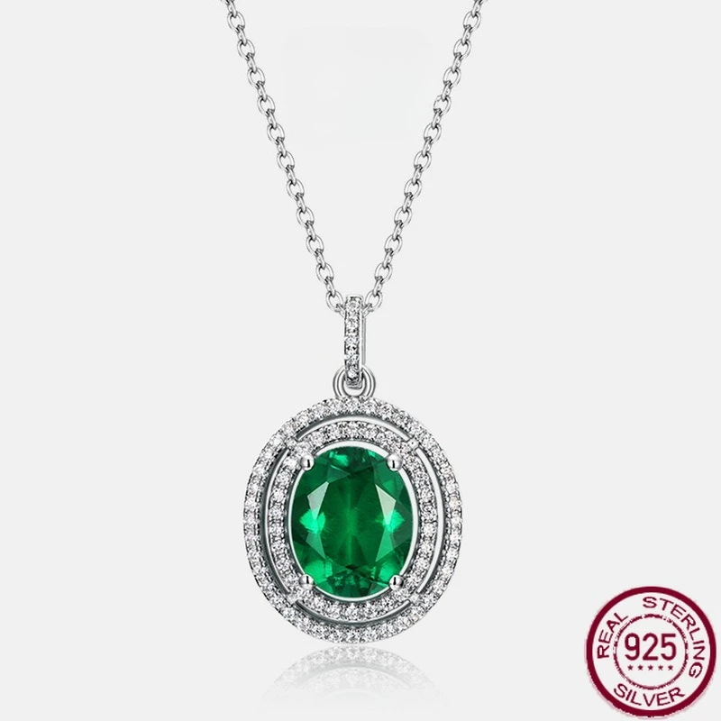 

New S925 pure silver cultivated emerald pendant, retro European and American style pendant, high-end wedding jewelry