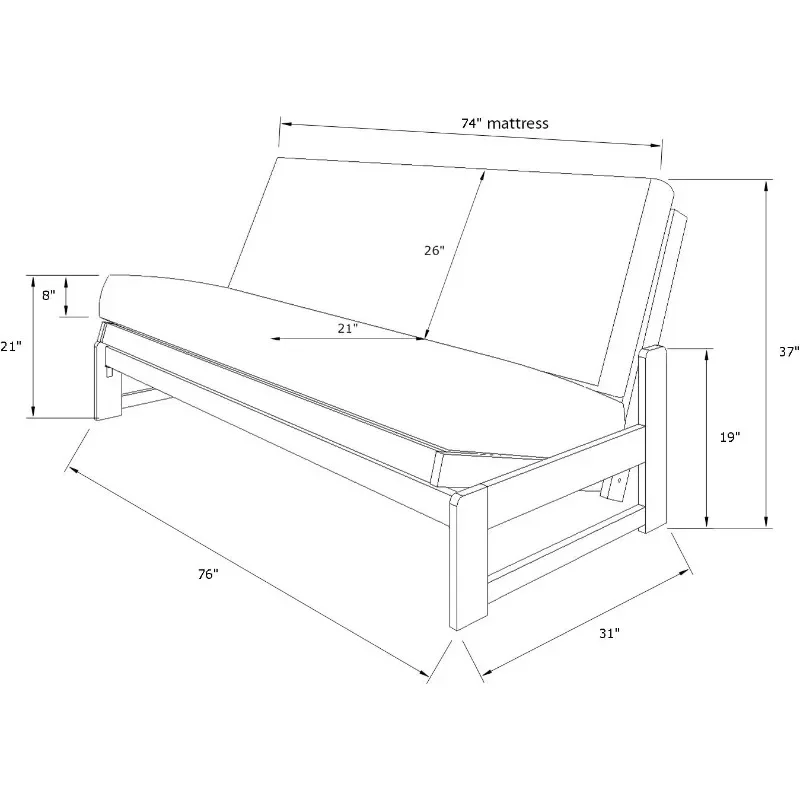 Aspen Futon with Linen Fabric Mattress in Charcoal Gray