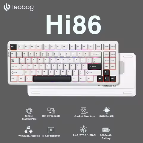 LEOBOG Hi86 Aluminum Custom Mechanical Keyboard Tri-Mode Wireless Gasket 75% Programmable Gaming Keyboard RGB Backlit 8000mAh